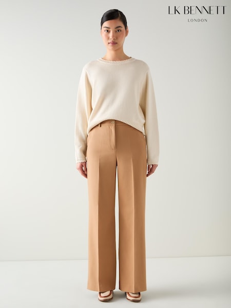 LK Bennett Brown Relaxed Julia Plain Polyester Wide Trousers (H66143) | € 310