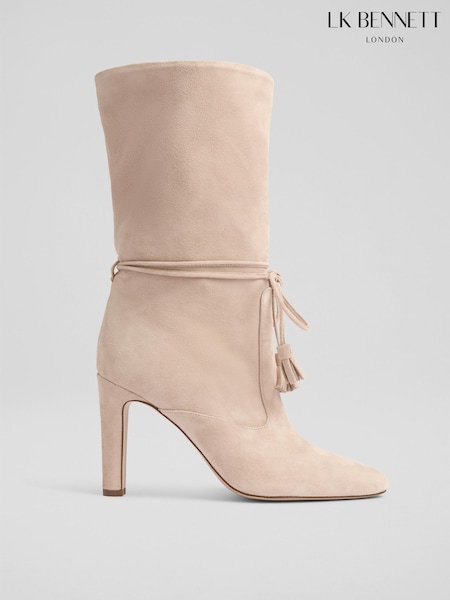 LK Bennett Natural Eliza Tassel Ruched Leather Ankle Boots (H66144) | € 669