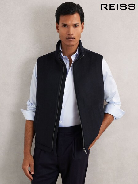 Reiss Navy Hewitt Wool-Blend Funnel-Neck Gilet (H66145) | €345