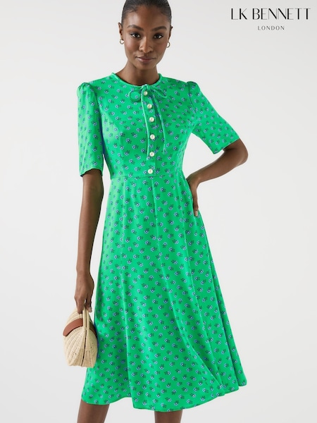 LK Bennett Green Montana Fit And Flare Midi Dress (H66150) | R$ 2.950