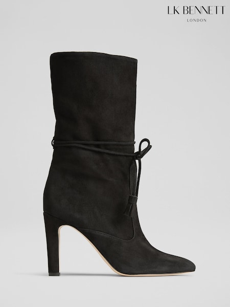 LK Bennett Black Eliza Tassel Ruched Leather Ankle Boots (H66153) | R$ 4.235