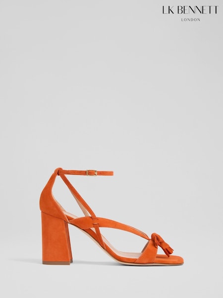 LK Bennett Orange Jeanie Suede Tassel Block Heel Sandals (H66154) | R$ 2.950