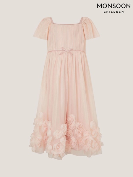 Monsoon Pink Evangaline Rose Appliqué Tulle Dress (H66195) | €74 - €86