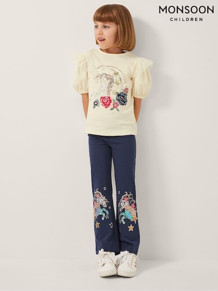 Monsoon Blue Unicorn Sequin Flare Leggings (H66204) | AED128 - AED156