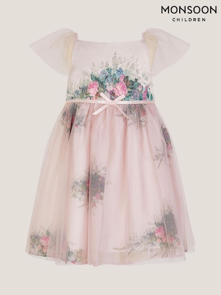 Monsoon Pink Baby Charlotte Floral Print Tulle Dress (H66206) | €53 - €60