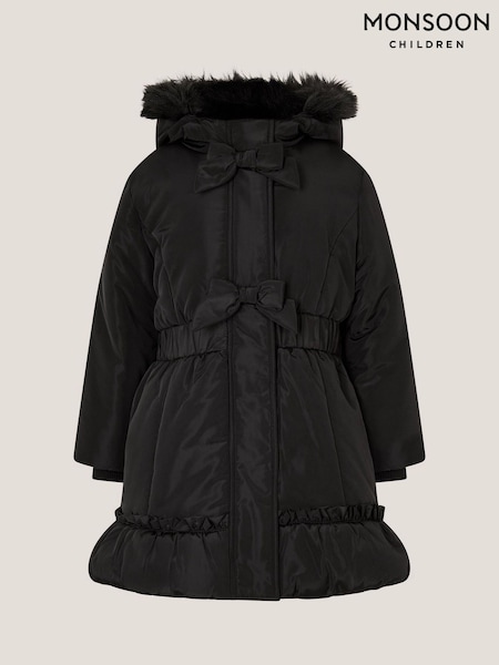 Monsoon Black Frill Bow Hooded Coat (H66209) | €74 - €86