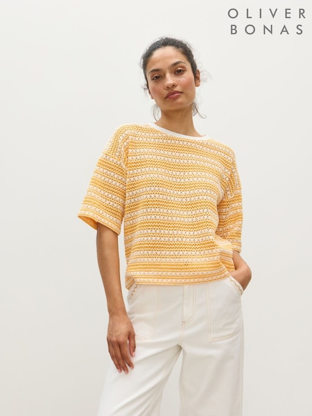 Oliver Bonas Striped Crochet T-Shirt (H66322) | R$ 445