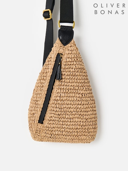 Oliver Bonas Brown Brooke Straw Weave Belt Bag (H66327) | R$ 475