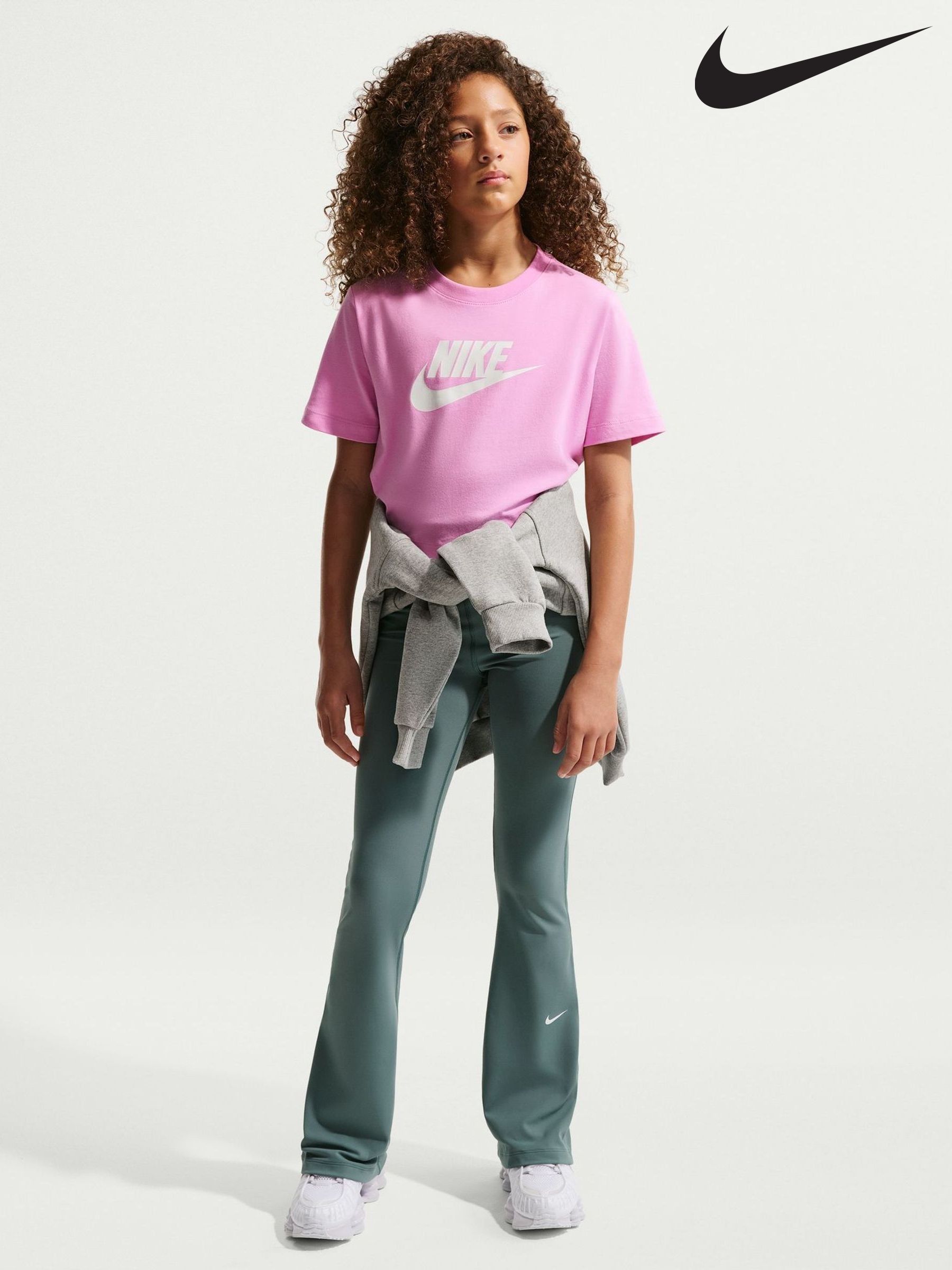 gray and pink nike shirt