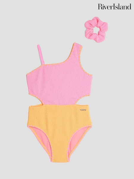 River Island Pink Girls Blocked Textured Swimsuit (H66406) | € 21