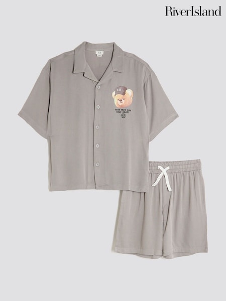 River Island Grey Boys Bear Revere Top & short set (H66413) | €38