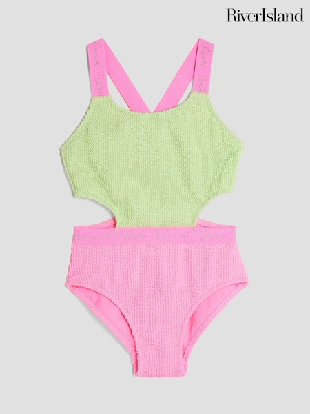 River Island Green Girls Elastic Colour Block Swimsuit (H66415) | €20