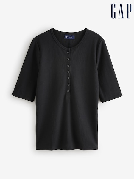 Gap Black Modern Rib Short Sleeve Henley T-Shirt (H66441) | €25