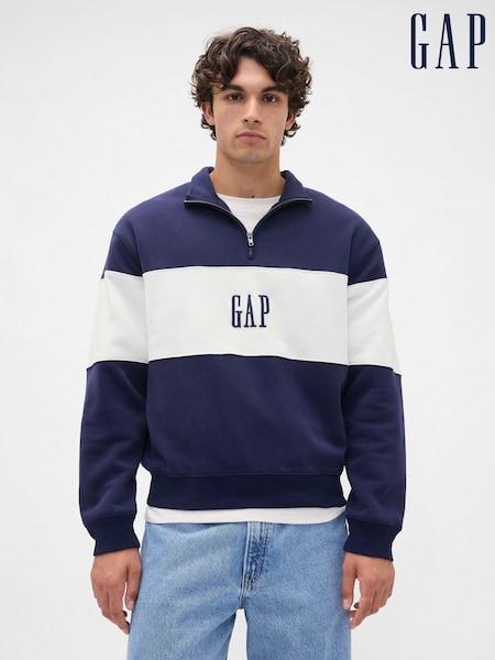 Gap Blue VintageSoft Colourblock Logo Half Zip Pullover Sweatshirt (H66449) | €80