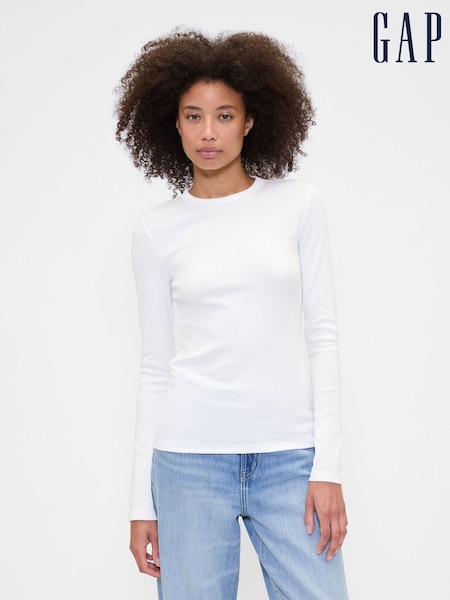 Gap White Long Sleeve Ribbed T-Shirt (H66474) | €21