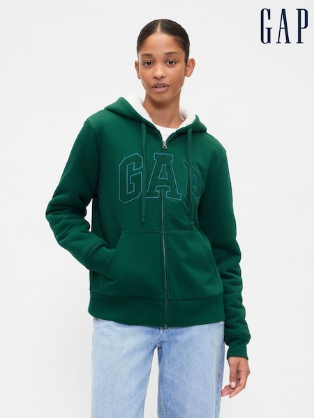 Gap Green Relaxed Logo Sherpa-Lined Zip Hoodie (H66534) | €60