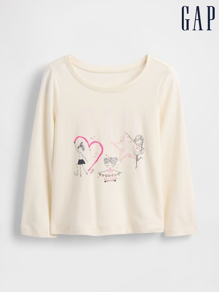 Blanco - Gap Logo Crew Neck Long Sleeve T-Shirt (6mths-5yrs) (6mths-5yrs) (H66573) | 14 €