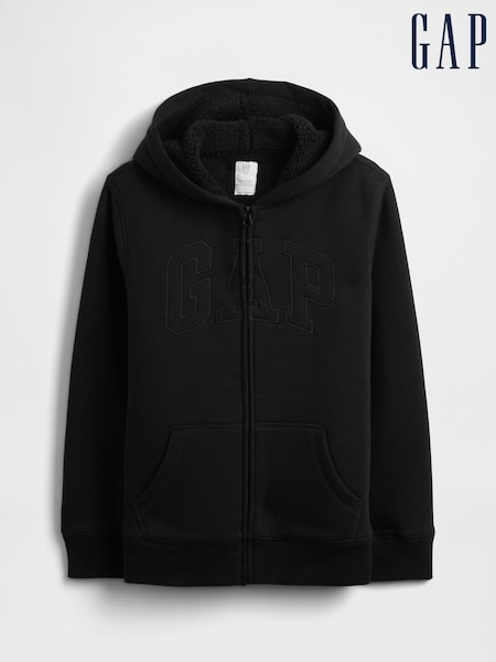 Gap Black Logo Sherpa-Lined Zip Hoodie (4-13yrs) (H66588) | €42