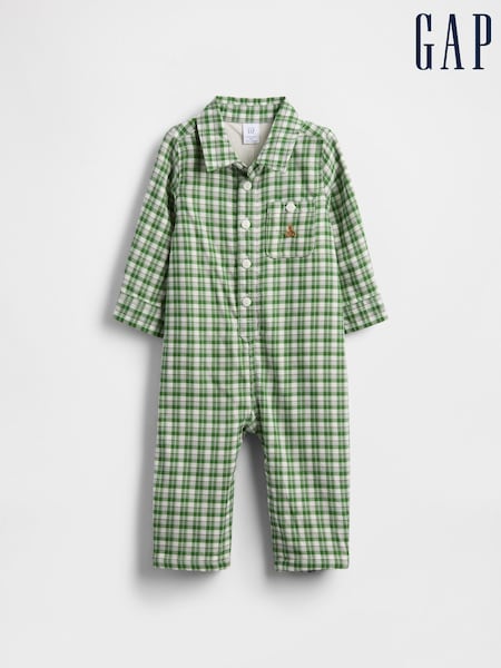 Gap Green Check Flannel Sleepsuit One-Piece (Newborn-24mths) (0-24mths) (H66671) | €35