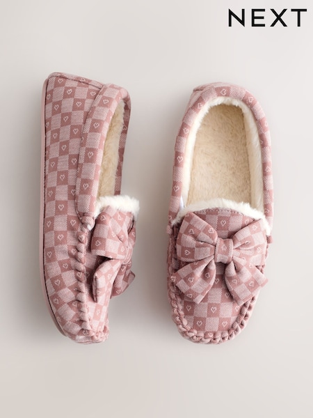 Pink Check Heart Moccasin Slippers (H66694) | €21