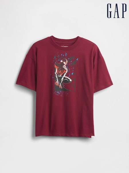 Gap Burgundy Red Marvel Relaxed Crew Neck Graphic T-Shirt (4-13yrs) (4-13yrs) (H66728) | €19
