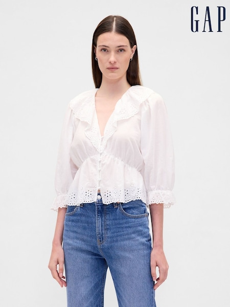Gap White Ruffle Collar V-Neck Top (H66803) | €66