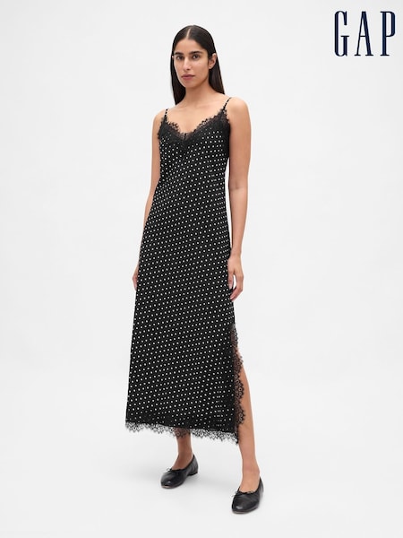 Gap Black Lace-Trim Maxi Slip Dress (H66819) | €79