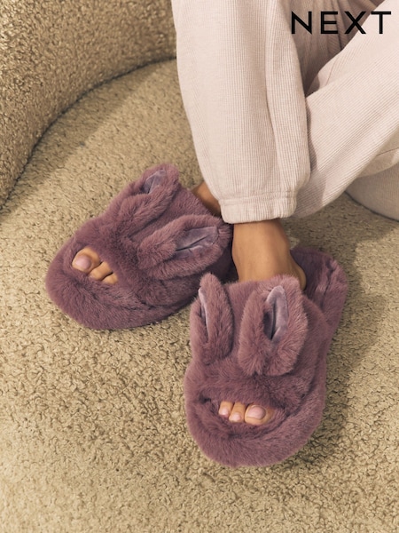 Mink Brown Bunny Faux Fur Slider Slippers (H66854) | 85 QAR