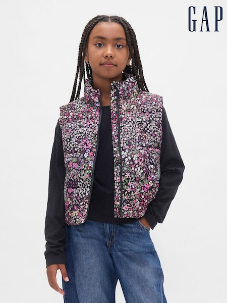 Gap Black Floral Cold Control Relaxed Puffer Vest (4-13yrs) (4-13yrs) (H66907) | €33