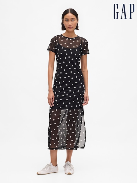 Gap Black/White Dot Mesh Square Neck Maxi Dress (H66932) | € 70