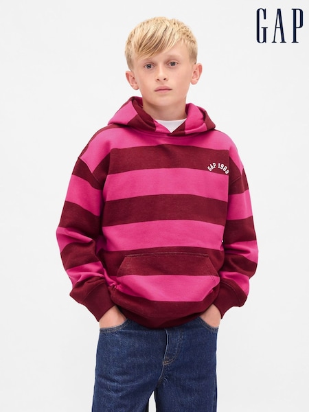 Gap Burgundy Red Rugby Stripe Logo Hoodie (4-13yrs) (4-13yrs) (H66933) | €50