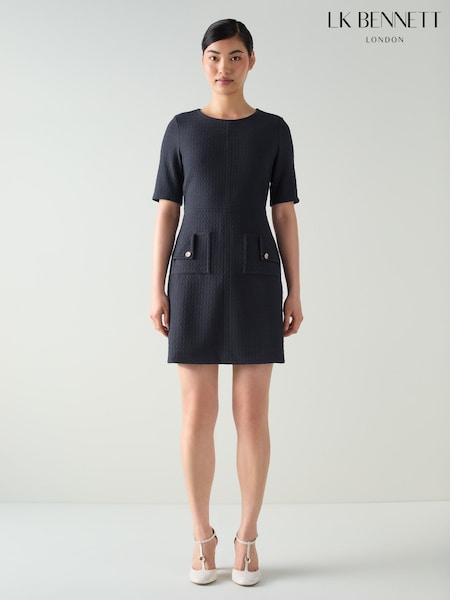 LK Bennett Skyla Midnight Plain Polyester Jersey A-Line Shift Dress With Sleeve (H66996) | 1,110 LEI
