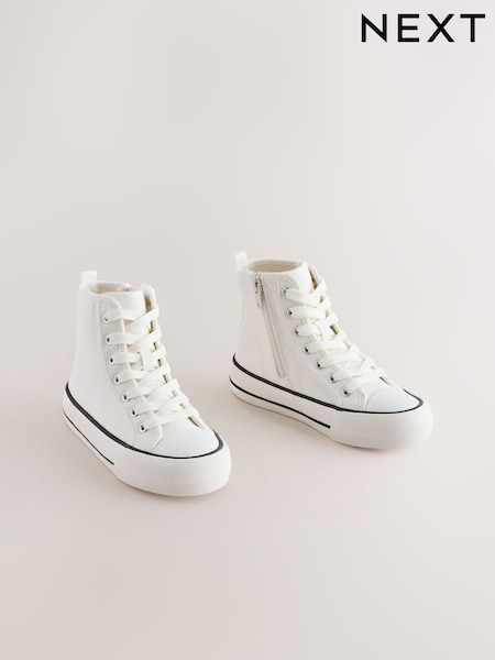 White Canvas Standard Fit (F) Lace Up High Top Trainers (H67070) | AED112 - AED147