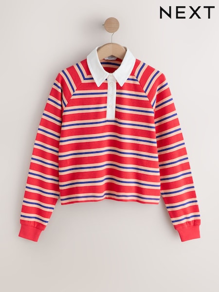 Red/Blue Striped - Long Sleeve Collared Rugby Polo Top (H67110) | 130 zł
