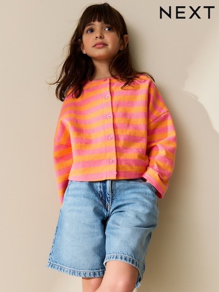 Roz/Portocaliu - Textured Striped Cardigan (3-16yrs) (H67118) | 104 LEI - 142 LEI