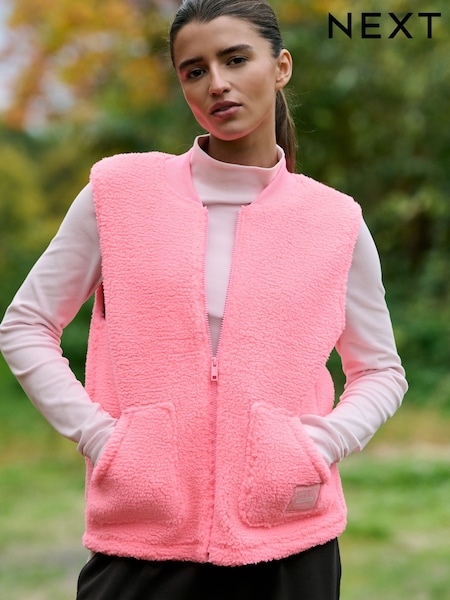 Fluro Pink Borg Zip Through Gilet (H67142) | $75