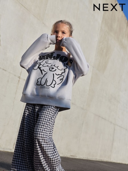 Grey/Gingham Dog Sweatshirt and Wide Leg Trousers Set (3-16yrs) (H67214) | AED102 - AED132