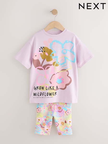 بنفسجي فاتح زهور - T-Shirt and Cycle Shorts Set (3-16yrs) (H67232) | ‏73 ر.ق. - ‏104 ر.ق.