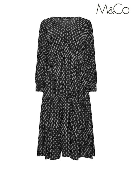 M&Co Black Dobby Printed Tiered Dress (H67334) | €50