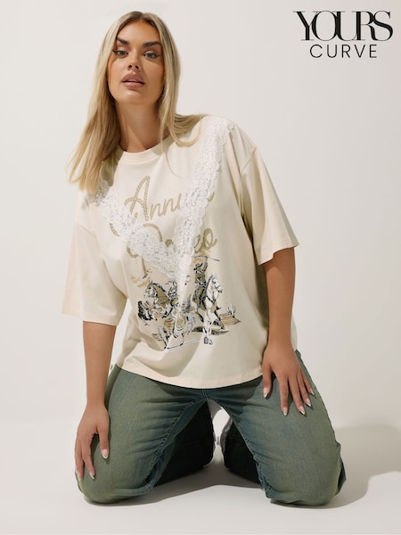 Yours Curve Limited Western Acid Wash Lace T-Shirt (H67342) | R$ 215