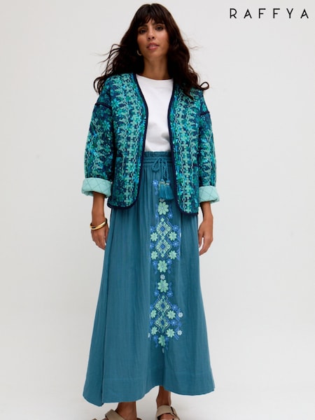 Raffya Blue Azalea Paperbag Shirred Waist Maxi Skirt (H67430) | € 125