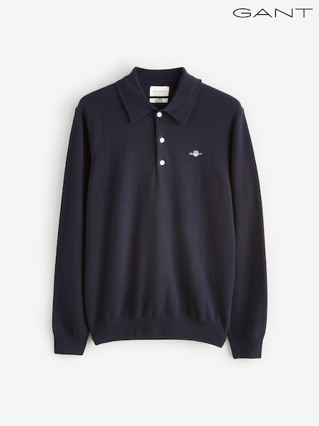 GANT Blue Superfine Lambswool Knit Polo Shirt (H67445) | €205