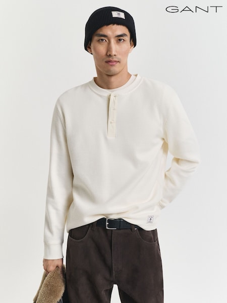 GANT Cream Henley Waffle Texture Long Sleeve T-Shirt (H67456) | €113