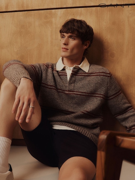 GANT Brown Wool Blend Striped Polo Shirt (H67467) | €269