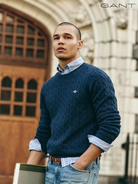 GANT Blue Lambswool Cable Knit Crew Neck Jumper (H67507) | €199
