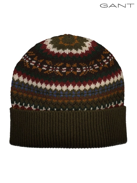 GANT Green Fair Isle Pattern Lambswool Beanie Hat (H67515) | €73