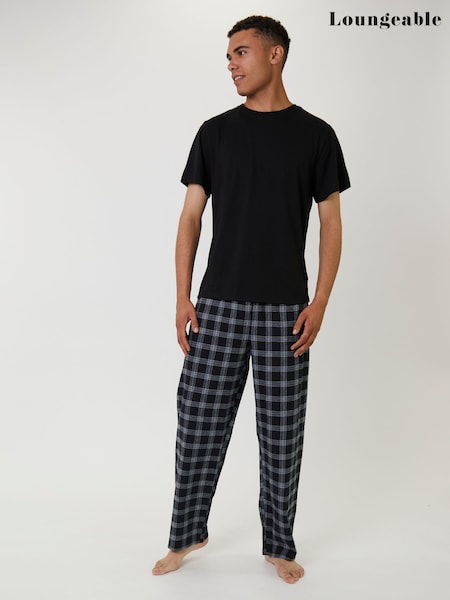 Loungeable Black Short Sleeved Top And Traditonal Trousers Pyjamas Set (H67532) | €35