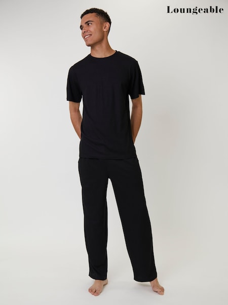 Loungeable Black Short Sleeve And Trousers Waffle Pjyamas Set (H67536) | €37
