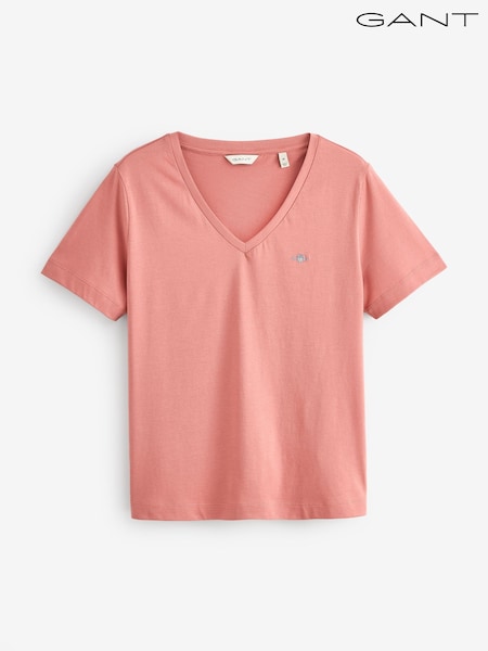 Rosa escuro - GANT V-Neck Shield T-Shirt (H67595) | R$ 395
