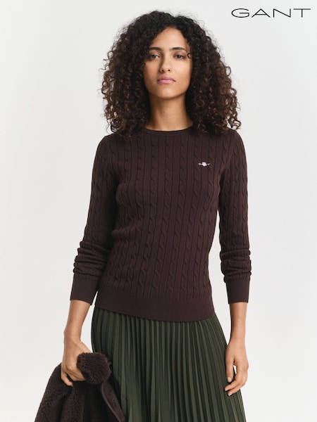 GANT Brown Stretch Cotton Cable Knit Jumper (H67599) | €159